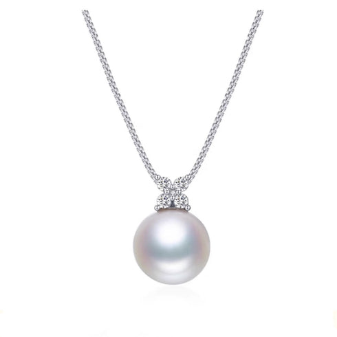 Elegant 10-11mm Freshwater Pearl Zirconia Leaf Necklace - Perfect for Everyday Wear
